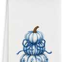 Fall Chinoiserie Pumpkin Kitchen Towel - Blue and White Pumpkins Pumpkin Decorative Hand Towels for Bathroom Decor, Chinoiserie Bow Fall Farmhouse Dish Tea Towels for Kitchen Decor, 16x24 Inch