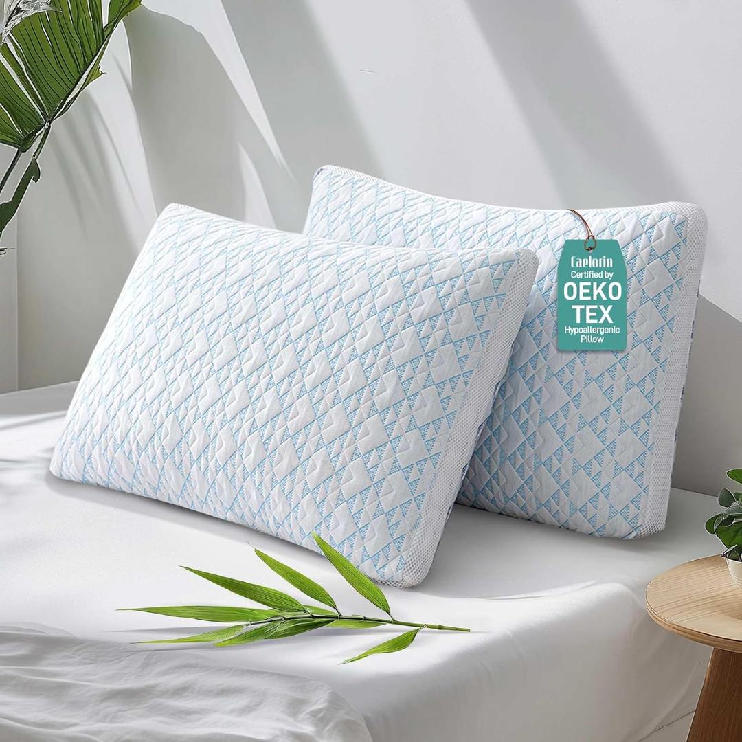 Shredded Memory Foam Cooling Soft Bamboo Viscose Pillows King Set of 2, Adjustable Hypoallergenic Hotel Quality Bed Pillows for Side, Stomach and Back Sleeper, Oeko-TEX Certified