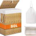 Sweetcrispy Foldable Laundry HamperLarge Capacity Clothes Basket with Lid, 23.8 Gallon (90L) Bin for Bedroom, Bathroom, and Wash RoomDouble Insert Storage Organizer, Goose Yellow