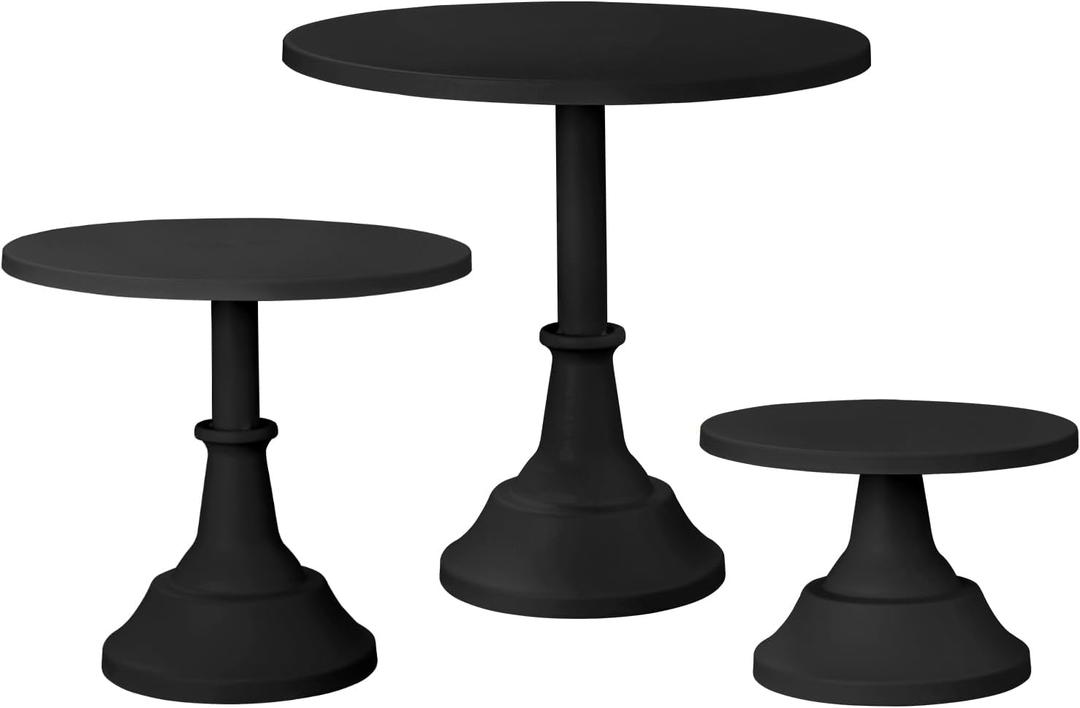 HBlife 3-PCS Black Cake Stand Set (8"/10"/12" Plate) for 6-10 Inch Cakes, Perfect Dessert Table Display Set, Cupcake&Cake Stands for Halloween, Black and Gold Party Decorations (Metal)