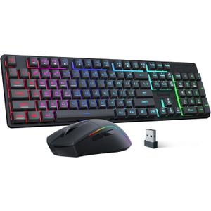 Redragon S107KS Wireless Gaming Keyboard and Mouse, RGB Backlit, 3 Mode (Wired/2.4G/BT), Up to 10,000 DPI Gaming Mouse with Software, Ultra Lightweight 65g, 25 Key Anti-Ghosting Keyboard for PC, Black-New