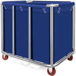 Commercial Laundry Cart with Wheels 11.35 Bushel Industrial Laundry Carts Basket Trucks Heavy Duty Large Laundry Carts Hampers Reinforced Steel Frame,440 lbs Load, Blue