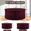 6 Pack Burgundy Round Tablecloth, Fitted Table Cloths for 6 foot Round Tables, 132 Inch Round Red Tablecloth Table Skirt for Wedding Birthday Photo Themed Party Banquet Holidays Red Party Decorations