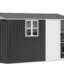 DWVO 12x8ft Large Tool Storage Shed with Window, Lockable Doors, and Sloped Roof, Oversized Steel Outdoor Storage Shed for Garden, Patio, Garage, Backyard, Lawn(Gray + White)