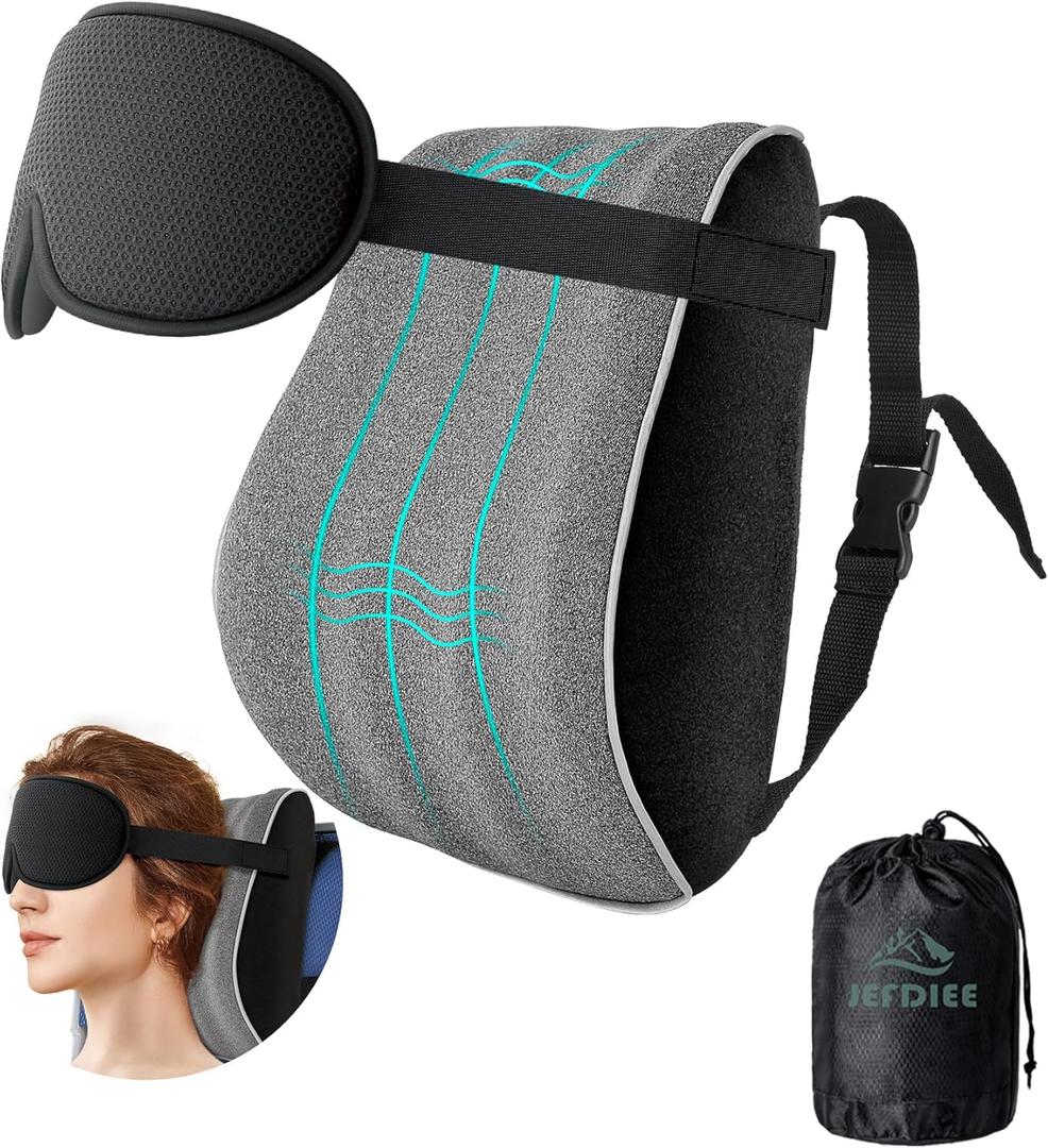 JefDiee Travel Pillows for Airplanes,Travel Pillow with Eye Mask,Prevents Head Forward,Neck Pillow Airplane for Sleeping,Used for Long Flight,Road Trip,Car Headrest (Standard, Grey Black)