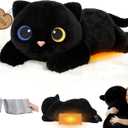 Mewaii Weighted Stuffed Animals with Microwavable Heating Pad - 5 lbs Adjustable, Heatable & Coolable Stuffed Animal for Realistic Hug, Removable Inner Pad, Plush Gifts for Kids (Black, 23 Inch)