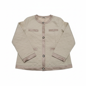 Bebonnie Women's Diamond Quilted Jacket Crew Neck Lightweight Long Sleeve Button Down Winter Coats with Pockets Size M