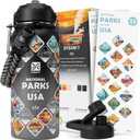 National Parks Water Bottle  32 oz Insulated Stainless Steel Water Jug with 63 Park Stickers, Outdoor Accessories & Gift Box  BPA-Free  Ideal for Hiking, Camping & Travel (Black/Gray)