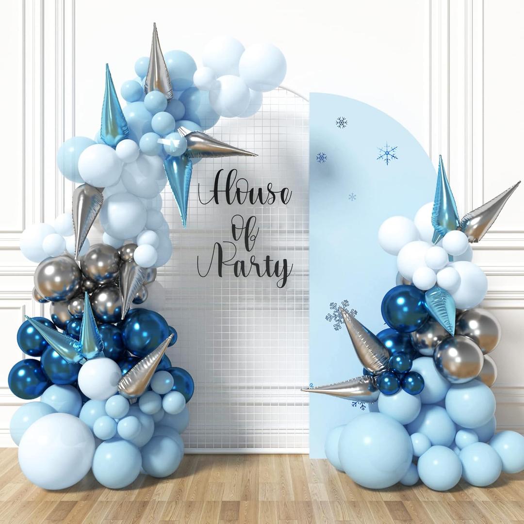HOUSE OF PARTY Blue and White Balloon Arch | Frozen Party Decorations | Balloon Garland Kit for Baby Showers, Birthdays, Girls Birthday Decor