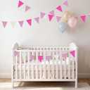 G2PLUS Pink and White Gingham Fabric Bunting Banner, 32Ft Cotton Burlap Triangle Garland for Mother’s Day, Wedding, Birthday, Carnival, Picnic, BBQ & Outdoor Events