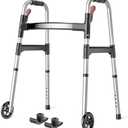 HOMLAND Folding Walkers for Seniors with Wheels, Lightweight Rolling Walker, Height Adjustable Standard Walker with Aluminum Frame, Silver