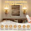 Battery Operated Wall Sconces Set of 2 5200mAh Rechargeable Gold Crystal Glass, 15 Colors & 10-Level Dimmable, Wireless Wall Lights for Living Room & Bedroom