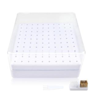 Nail Drill Bits Holder & Nail Drill Bits Cleaning Brush, 100 Holes Nail Bit Holder, Dustproof Nail Art Drill Bits Display Storage Box, Nail Drill Bit Holder for Nail Tech (White)
