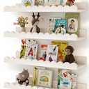 Shario Nursery Book Shelves, 4-Pack White Floating Shelves for Wall Kids, Scalloped Shelves, Wall Book Shelves for Bedroom Kids, Toddler Room, Baby Room, Nursery Decor