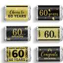 Tenare 90 Pcs 60th Birthday Party Favors Candy Wrappers Black and Gold Stickers Mini Chocolate Label 60th Birthday Decorations for Men Anniversary Party Supplies