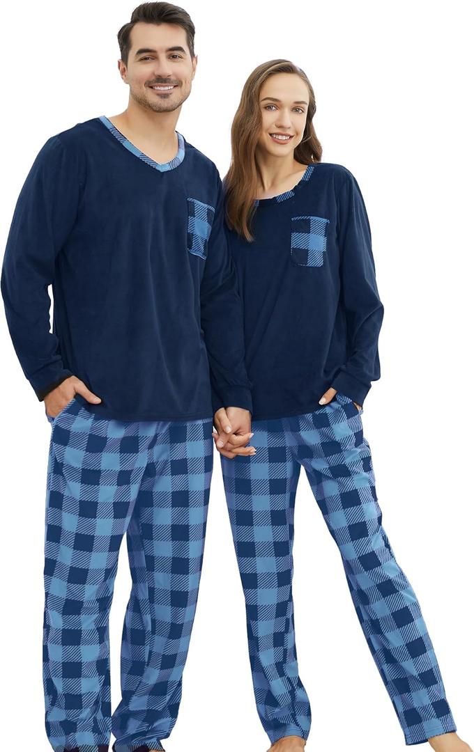 Matching Pajamas for Couples, Mens and Womens Buffalo Plaid Pajamas Set Long Sleeve Pjs Soft Warm (Medium)
