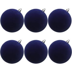 Senjie 4inch Velvet Christmas Balls Flocked Christmas Tree Ornaments 6pcs Plastic Balls Xmas Hanging Ornaments Decoration Navy