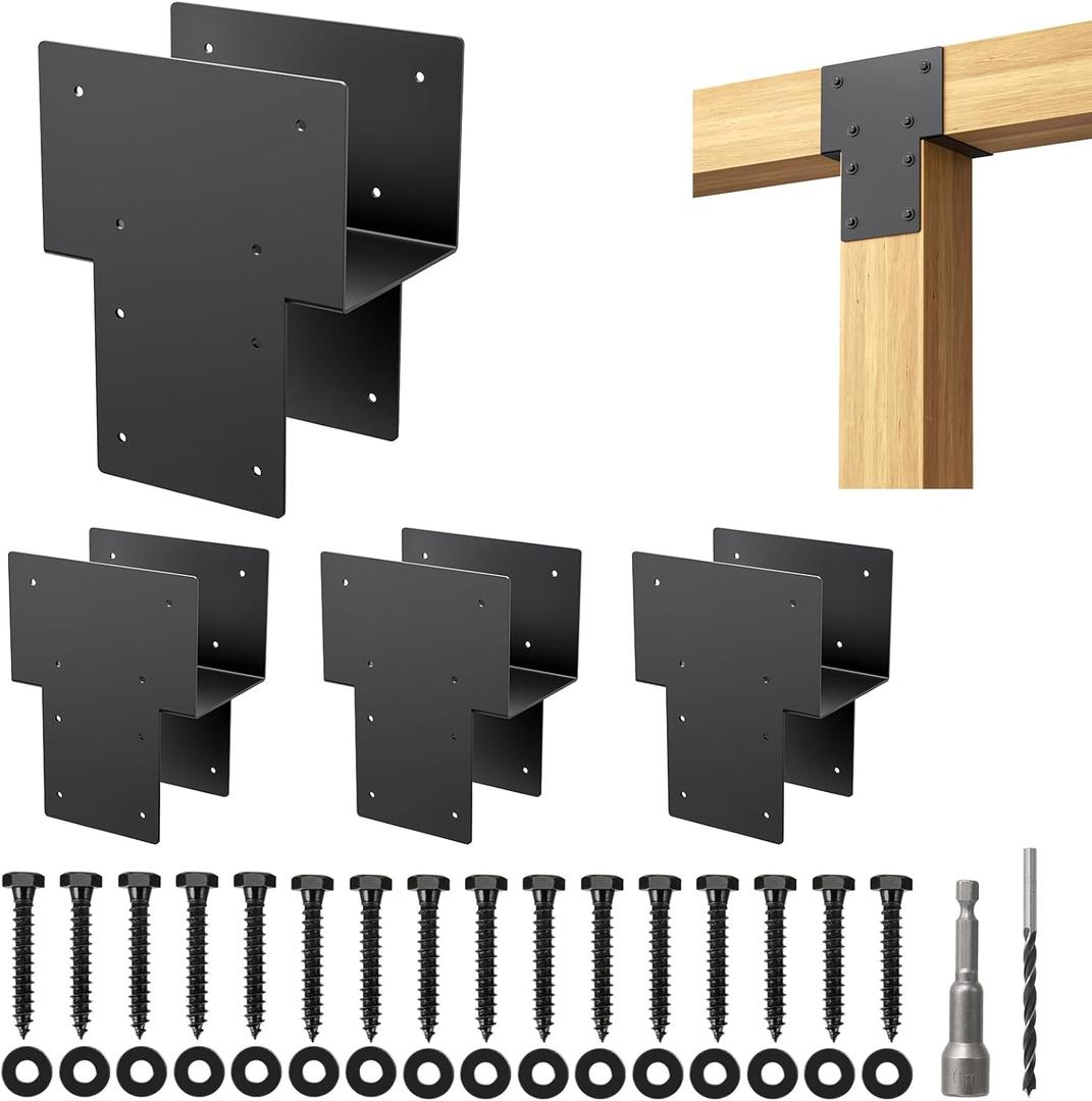 6"x 6" Post Cap Tie Rod Brackets,TROPTOLKY Heavy Duty Wood Beam Tie Rod Brackets, for Supporting Outdoor Pergolas, Gazebos, Decks and Porches,4 Pcs