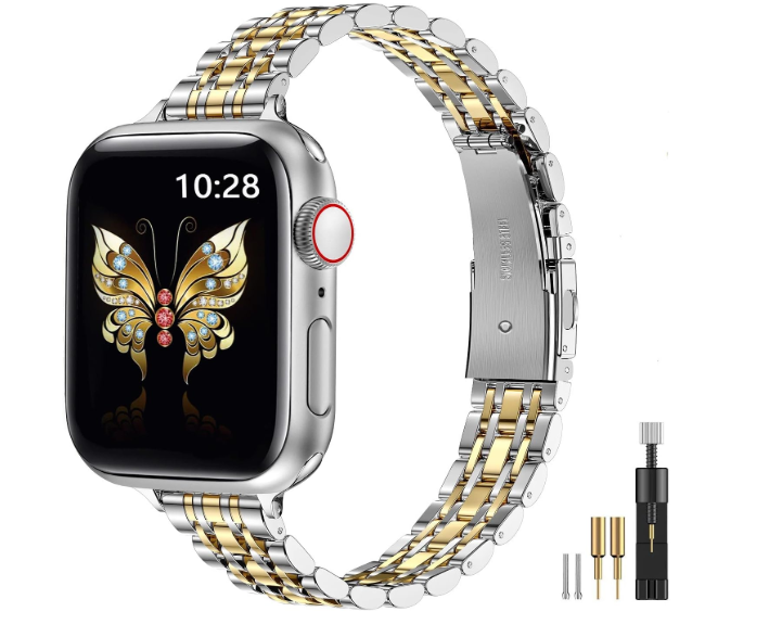 MioHHR Slim Metal Band Compatible with Apple Watch Band 42mm(Series 11 10) 41mm(Series 9 8 7) 40mm(Series 6 5 4 SE3/2/1) 38mm(Series 3 2 1),Stainless Steel iWatch Bands for Women,Gold