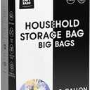 12 X-Large Plastic Storage Bags, 5 Gallons, Zero BPA, Double Zipper Seal, 3 Mils Thick, Double Layer Carry Handle, 18"x17"x7", Moving, Seasonal, Travel
