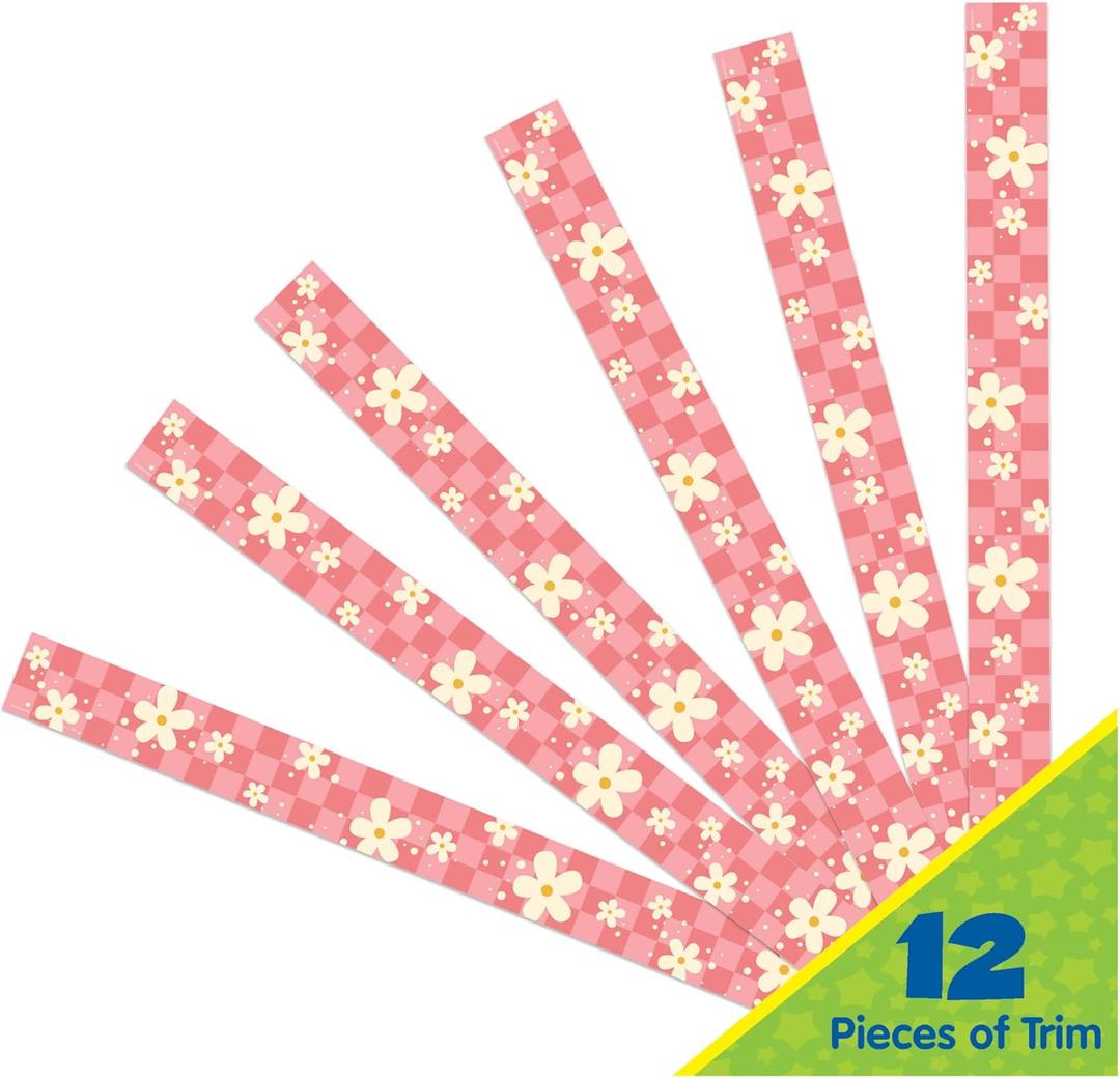 Eureka 845691 S'Cool Era Flower Power Decorative Classroom and Bulletin Board Trim for Teachers, 2.25" Wide with 37 Feet Total, 12 Strips