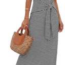 MEROKEETY Women's Summer Maxi Dresses 2026 Casual Spring Short Sleeve Tie Waist Work Beach Vacation T Shirt Long Dress (XXL)