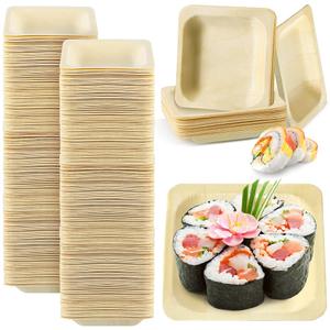 Disposable Square Palm Bowls Palm Leaf Bowls Bamboo Disposable Plates Square Wood Plates for Birthday Party, Wedding Events, Appetizer, Dessert, Catering and Home Use (10x10; 7x7 Inch)
