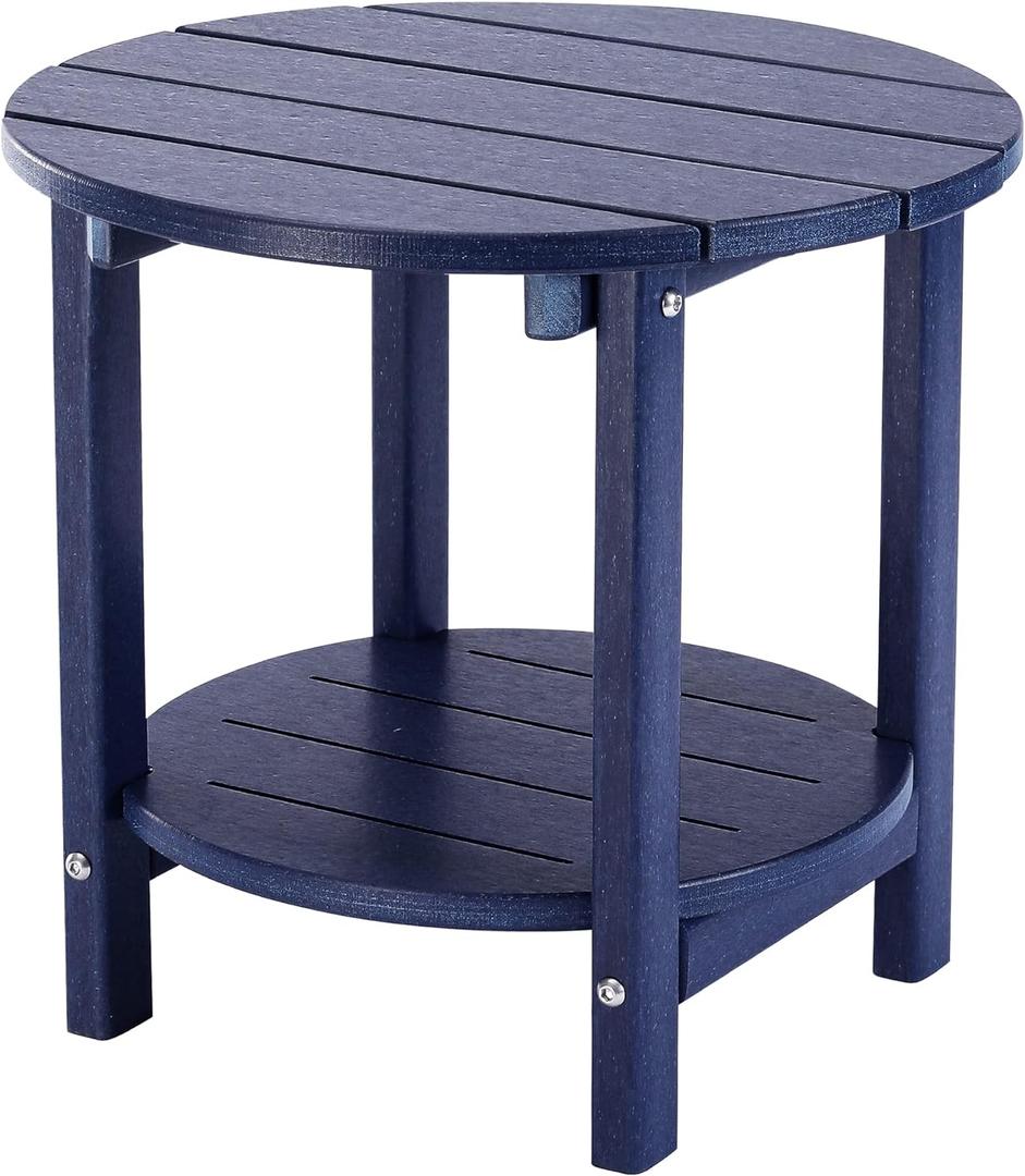 LZRS Round Adirondack Side Table Double End Table, Outdoor Side Tables for Patio, Backyard,Pool, Indoor Companion, Easy Maintenance & Weather Resistant(Navy Blue)