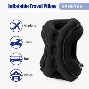 SAHEYER Inflatable Travel Pillows, New Upgrade Inflatable Airplane Pillow for Sleeping Rest Avoid Neck and Shoulder Pain, Inflatable Neck Pillow with Free Eye Mask and Earplugs (Blue) (25x20x9.5 inch, Black)