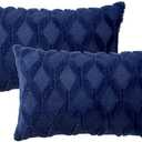 MIULEE Dark Blue Throw Pillow Covers 12x20 Set of 2 Decorative Farmhouse Couch Throw Pillows Boho Shells Cute Soft Plush Wool Winter Pillowcases for Bedroom Living Room Sofa