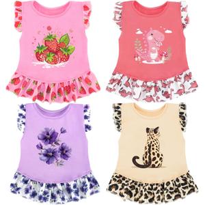 XPUDAC 4 Pack Dog Dresses Cute Printed Puppy Clothes for Small Dogs Girl Chihuahua Doggie Outfits Tank Top Vest Dresses Cat ApparelX-Small(Chest-13.2")
