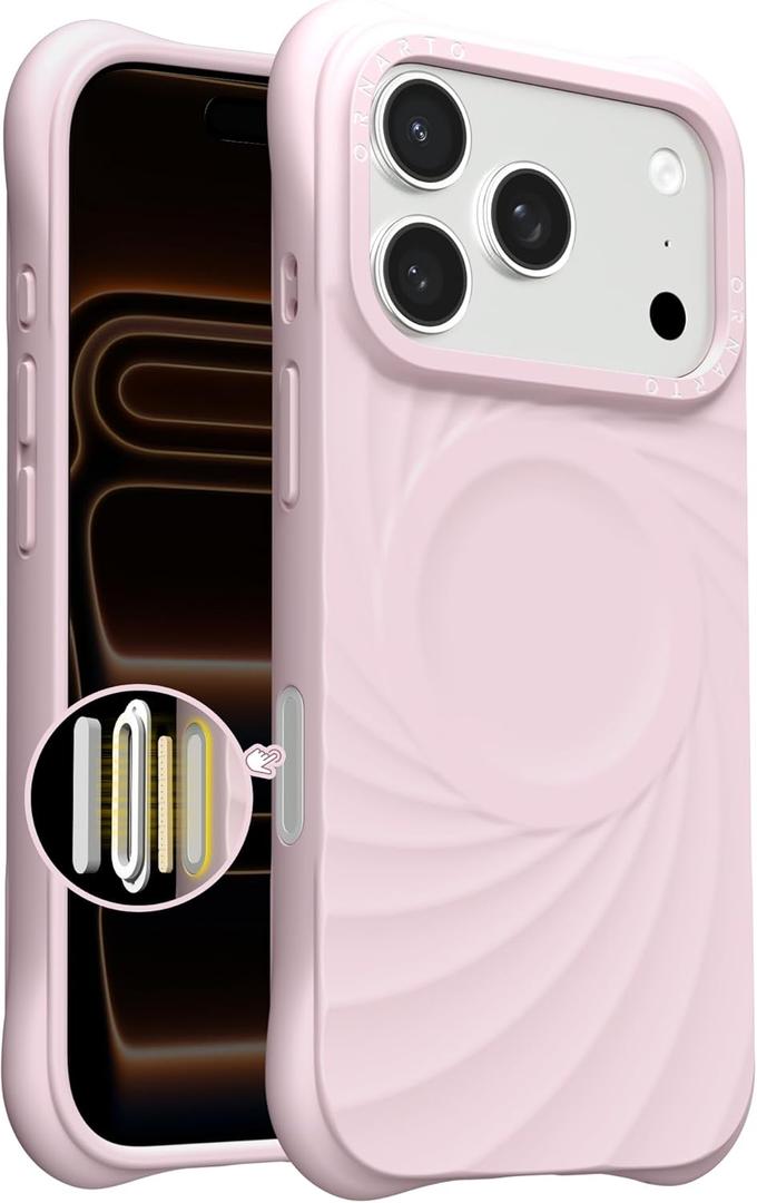 ORNARTO Vortuxe for iPhone 17 Pro Case 6.3" | 2X MIL-STD Protection | Camera Control Button | Compatible with MagSafe | Sleek Aesthetic Liquid Silicone Phone Cover | Pink Quartz