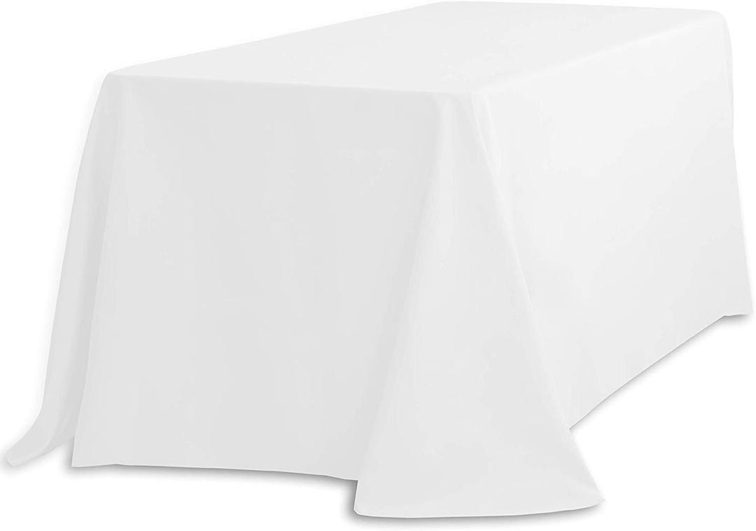 7 Pcs Rectangle Tablecloth (90” x 120”) Long, Polyester, Reusable Table Cover | Party, Event, Banquet, Thanksgiving, Christmas Use | Stain & Wrinkle Resistant (White)