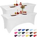2 Pack 5 Feet White Spandex Tablecloth for Rectangular Tables, Fitted & Stretch, Washable, Wrinkle Resistant, Perfect for Event, Wedding, Party, Banquet, Cocktail, Festival, and Table Protector