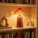 MJ PREMIER Cordless Lamp, Battery Operated Lamp with Timer, Crystal Glass Flower Lampshade, Small Table Lamps, Decorative Led Light for Bedroom Living Room Shelf (L-Pink)
