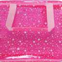 Star Pattern Clear Pink Cosmetic Travel Bag Large Makeup Toiletry Bag with Handle Durable PVC Waterproof Material Zipper Design for Gym or Makeup Organizer