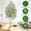 Timoo Faux Olive Tree 7FT Tall Olive Trees Artificial Indoor with White Tall Planter, Artificial Plants Indoor Faux Tree with Realistic Leaves and Fruits, Fake Plant for Home Office Decor