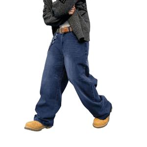 DFGIGT Men's Baggy Hip Hop Jeans Wide Leg Skater Denim Pants Casual Loose Fit Long Trousers Streetwear Jinco Oversized Relaxed Y2k 2000s Extreme Skateboard Dark Blue,C10 Medium Blue, XX-Large