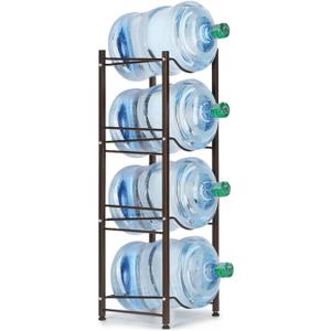 HAITRAL Water Gallon Jug Holder, 4 Tiers Heavy Duty Water Bottle Buddy Display Rack, Black Brown