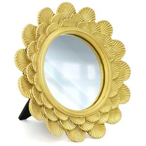 Eorbow 6.5" Vintage Vanity Makeup Desk Mirror, Small Gold Round Mirror for Table, Antique Scallop Edged Wall Mirror Decorative for Living Room Bedroom Dressing Tabletop