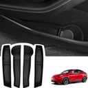 BASENOR 2025-2020 Tesla Model Y Door Side Storage Box with Emergency Button Cutout, Door Organizer Pocket Liners, Waterproof TPE Front & Rear Side Tray Protector Liner Set of 4