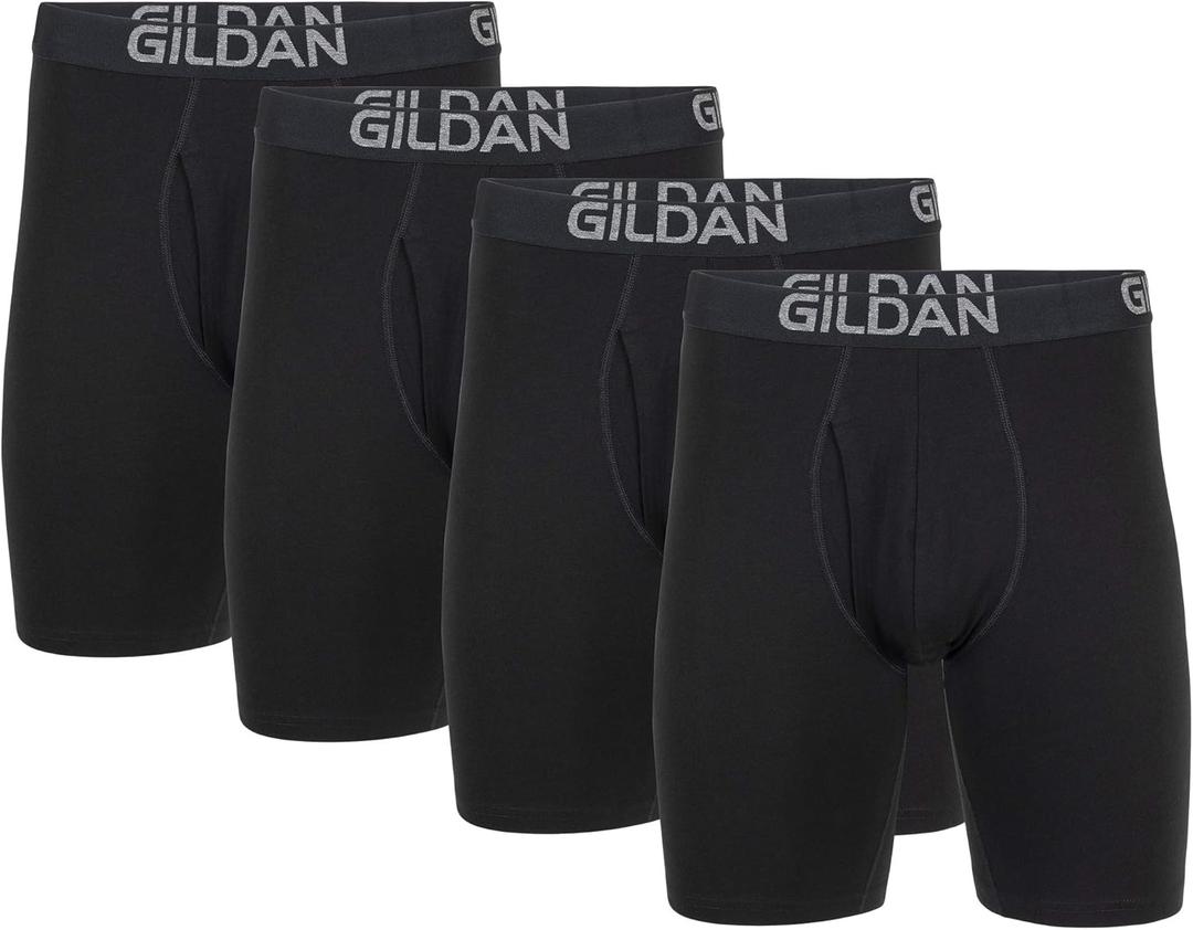 Gildan Men's Underwear Cotton Stretch Boxer Briefs, Multipack (XX-Large, Black Soot (4-pack, Long Leg))
