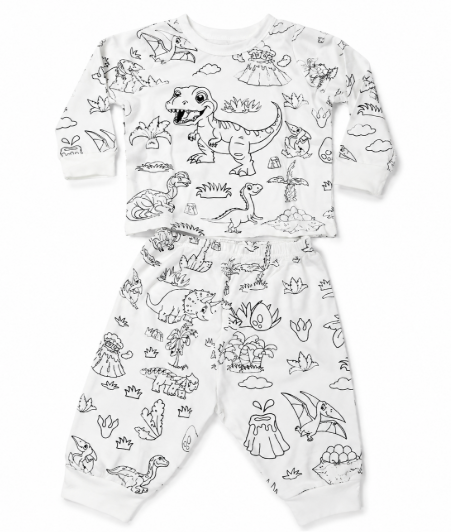 Set of 2 Kids Coloring Pajamas with Markers - Soft Bamboo Viscose 2-Piece Unisex PJs Set, Snug Fit Color Your Own Pajamas, 4Y