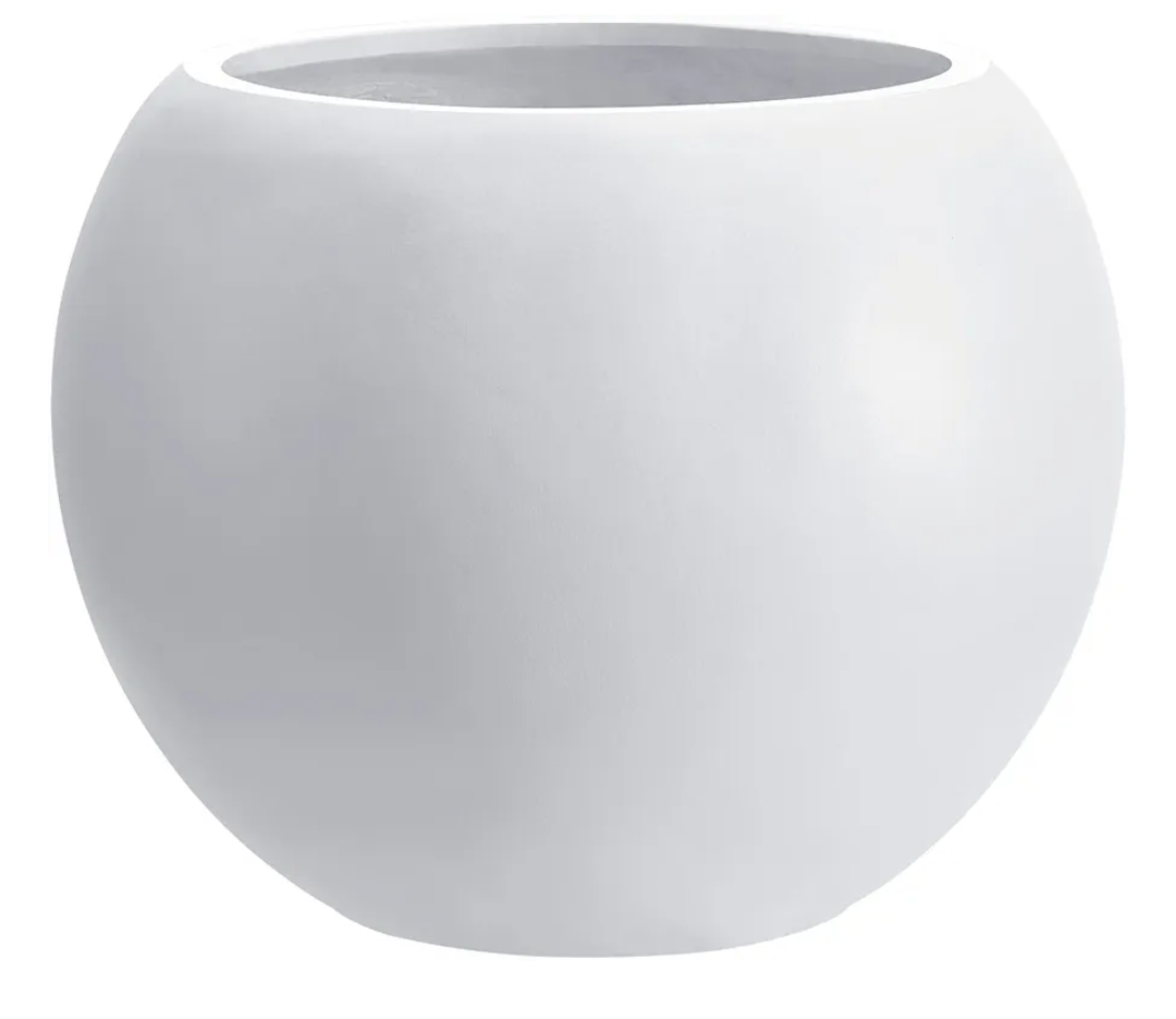 13.5 H x 17" Dia (12" Pot Opening) White Round Fiberstone Tall Planter with Drainage Hole, Indoor/Outdoor Large Plant