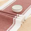 PurpleEssences Rust Table Runner - Wide with Dobby Stripe, Heavy Ribbed Weave & Double Knot Fringes, 14x72 Inch (14x77.5 with Fringes) Boho Farmhouse Decor - Fall Thanksgiving - Rust and H.White