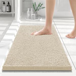 Smiry Luxury Chenille Bathroom Rugs 24x16, Extra Soft and Absorbent Shaggy Bath Mat, Machine Washable, Non-Slip Plush Carpet Runner for Tub, Shower, and Floor, Home Decor Accessories, Sand