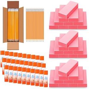 120 Pcs Back to Gifts for Students Supplies Bulk Include 60 Pack Pre Sharpened Pencils 30 Pack Glue Sticks 30 Pcs Pink Erasers for Classroom Teacher Supplies Party Favors