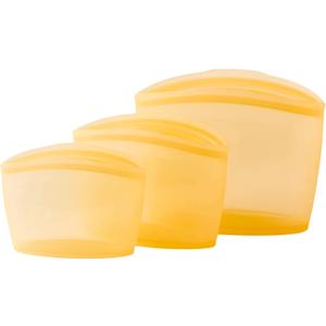 Blue Ginkgo Reusable Silicone Storage Bags – 3-Pack | Korean-Made Stand Up Food, Freezer Bags - Pumkin Yellow