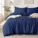 MILDLY Super Soft Duvet Cover 2pcs - 100% Washed Microfiber Navy Blue Comforter Cover Set with Zipper Closure & Corner Ties (No Comforter) (Twin (68"x90"))
