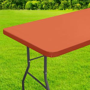 homing Rectangle Table Cloth Cover, Waterproof Polyester Elastic Fitted Tablecloth, Fits for 6 Foot Folding Tables, Washable Table Protector for Picnic, Camping, Outdoor (Rust, 30" x 72")